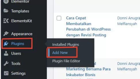 Add New Plugin Elementor untuk Website Company Profile